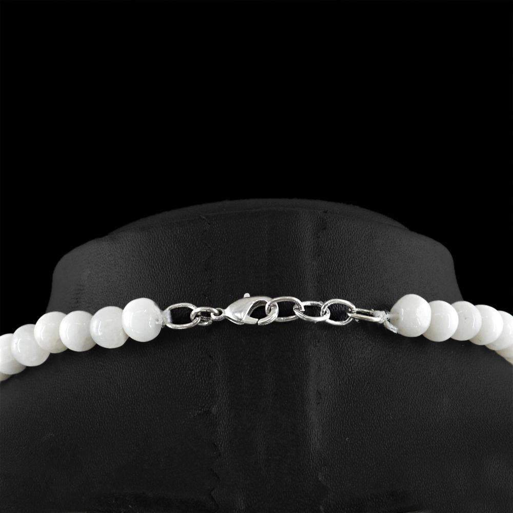 gemsmore:White Agate & White Quartz Necklace Natural 3 Strand Untreated Beads
