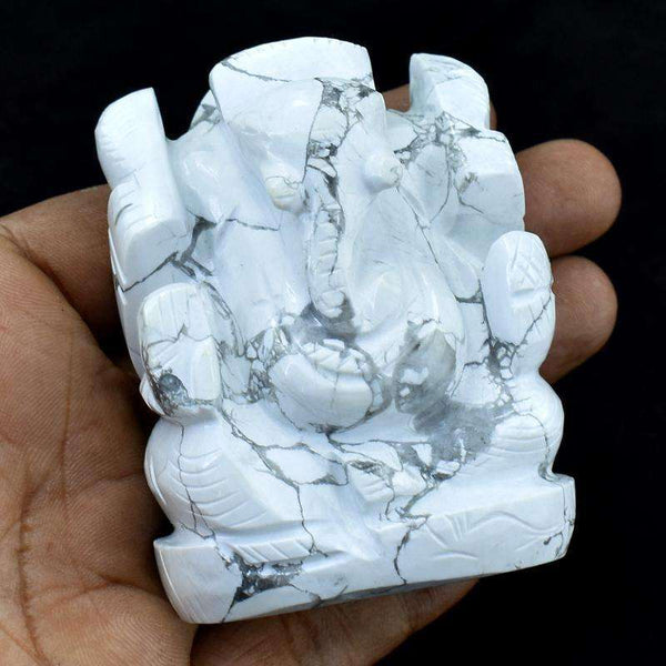 gemsmore:White Howlite Hand Carved Gemstone Lord Ganesha