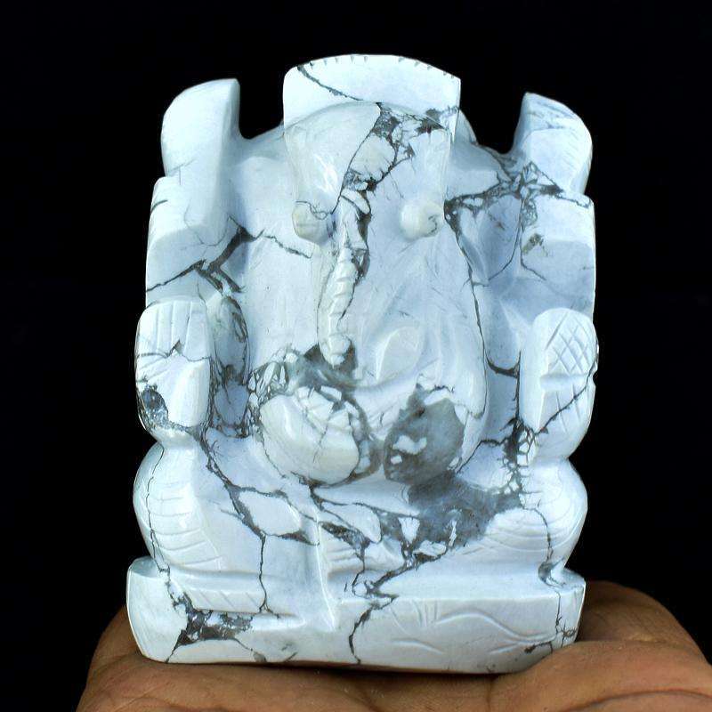 gemsmore:White Howlite Hand Carved Gemstone Lord Ganesha