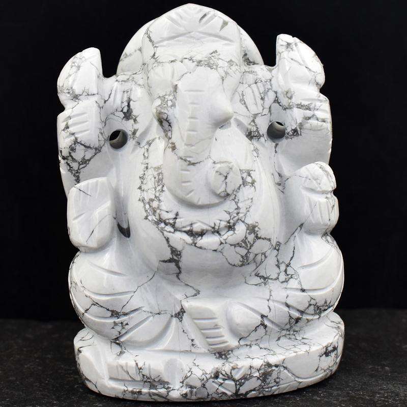 gemsmore:White Howlite Hand Carved Lord Ganesha Idol