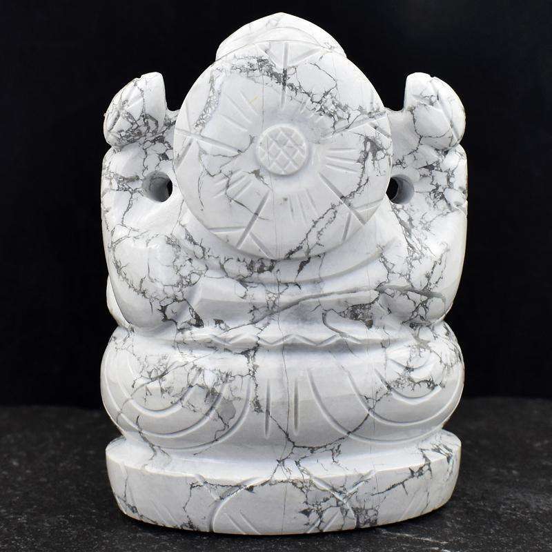 gemsmore:White Howlite Hand Carved Lord Ganesha Idol