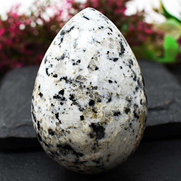 gemsmore:White Moonstone Hand Carved Reiki Healing Egg SIR