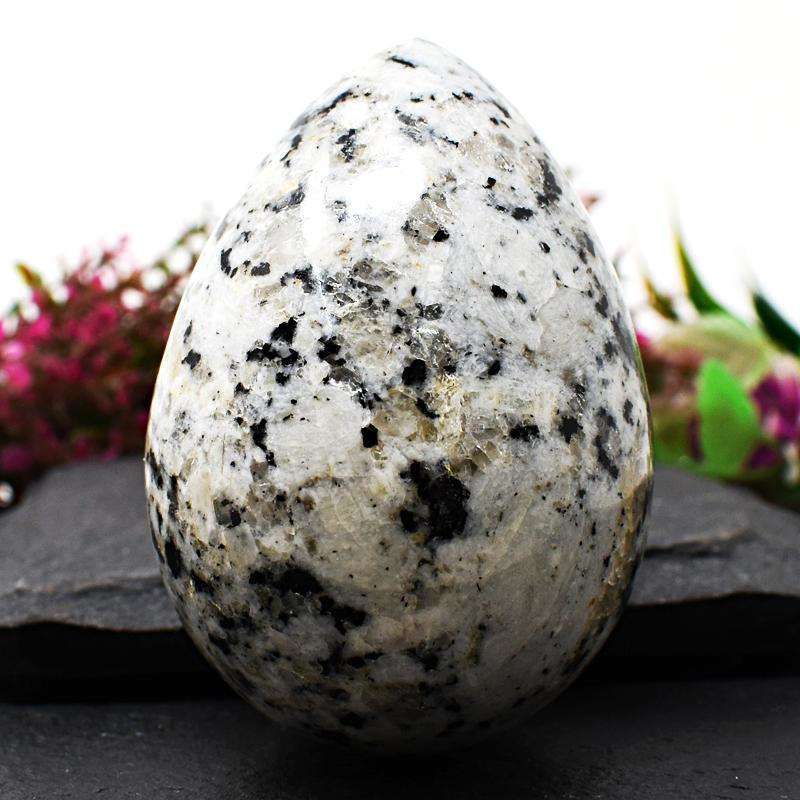 gemsmore:White Moonstone Hand Carved Reiki Healing Egg SIR