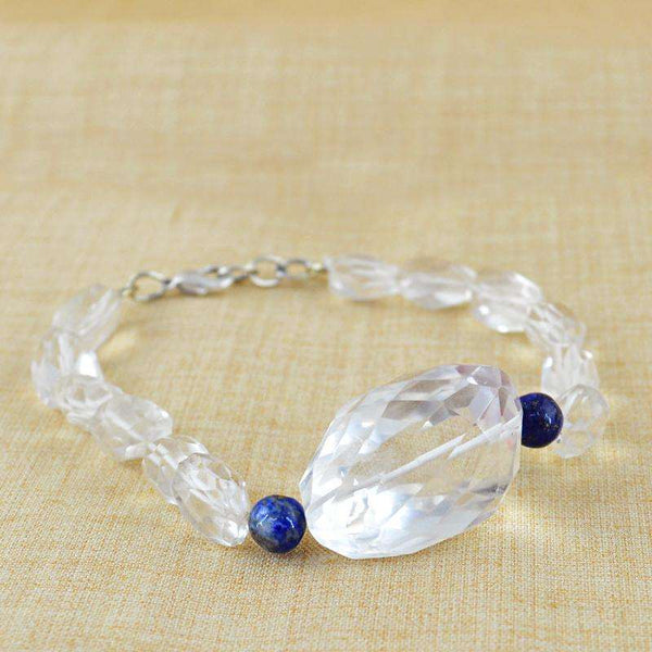 gemsmore:White Quartz & Blue Lapis Lazuli Bracelet Natural Faceted Beads