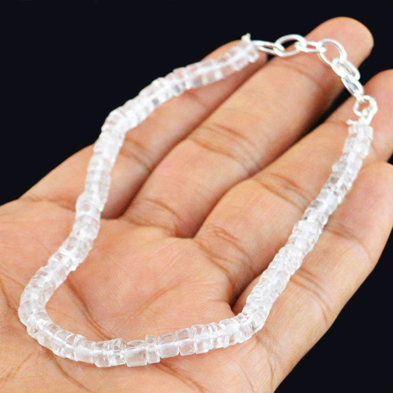 gemsmore:White Quartz Bracelet Natural Round Faceted Beads