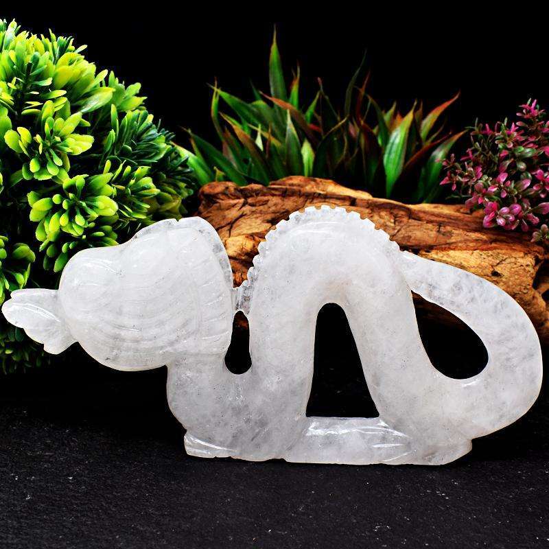 gemsmore:White Quartz Craftsmen Hand Carved Dragon - Museum Size