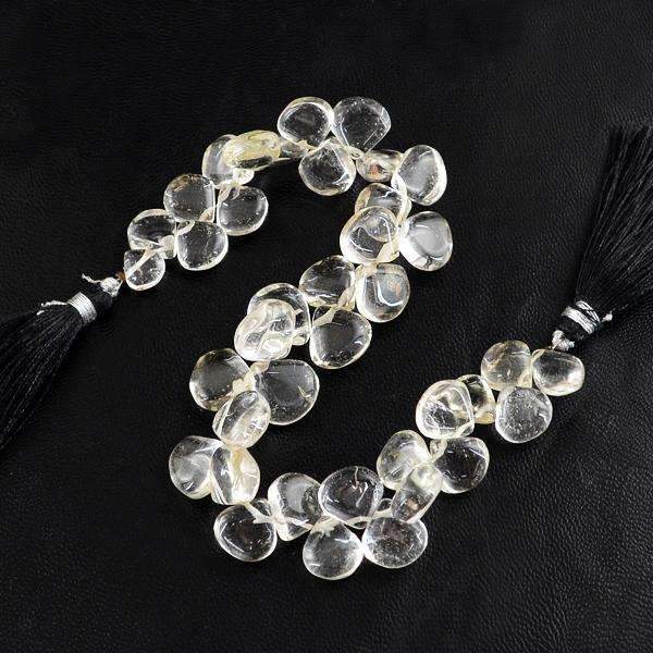 gemsmore:White Quartz Drilled Beads Strand Natural Pear Shape