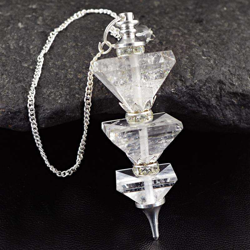 gemsmore:White Quartz Gemstone Natural Healing Point Pyramid Pendulum