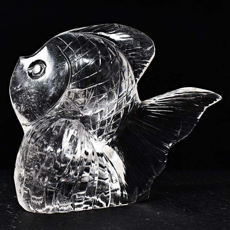 gemsmore:White Quartz Hand Carved Fish - Genuine Gemstone