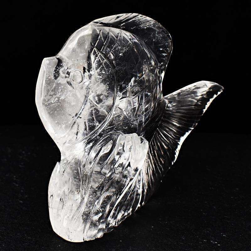 gemsmore:White Quartz Hand Carved Fish - Genuine Gemstone