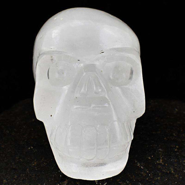 gemsmore:White Quartz Hand Carved Human Skull Gemstone