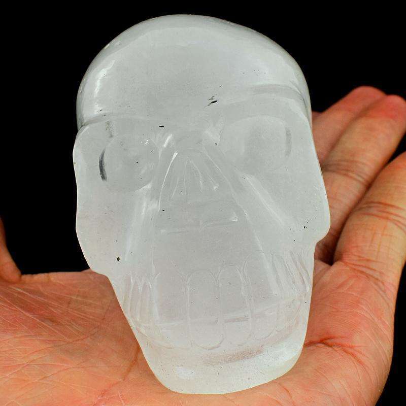 gemsmore:White Quartz Hand Carved Human Skull Gemstone