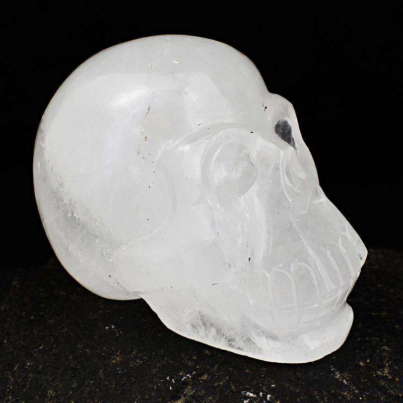 gemsmore:White Quartz Hand Carved Human Skull Gemstone