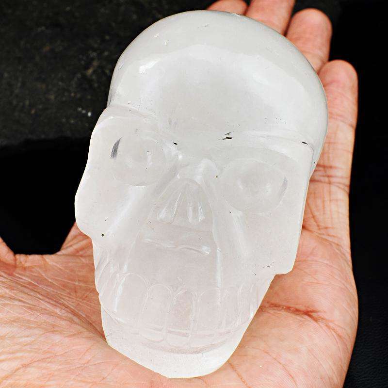 gemsmore:White Quartz Hand Carved Human Skull Gemstone