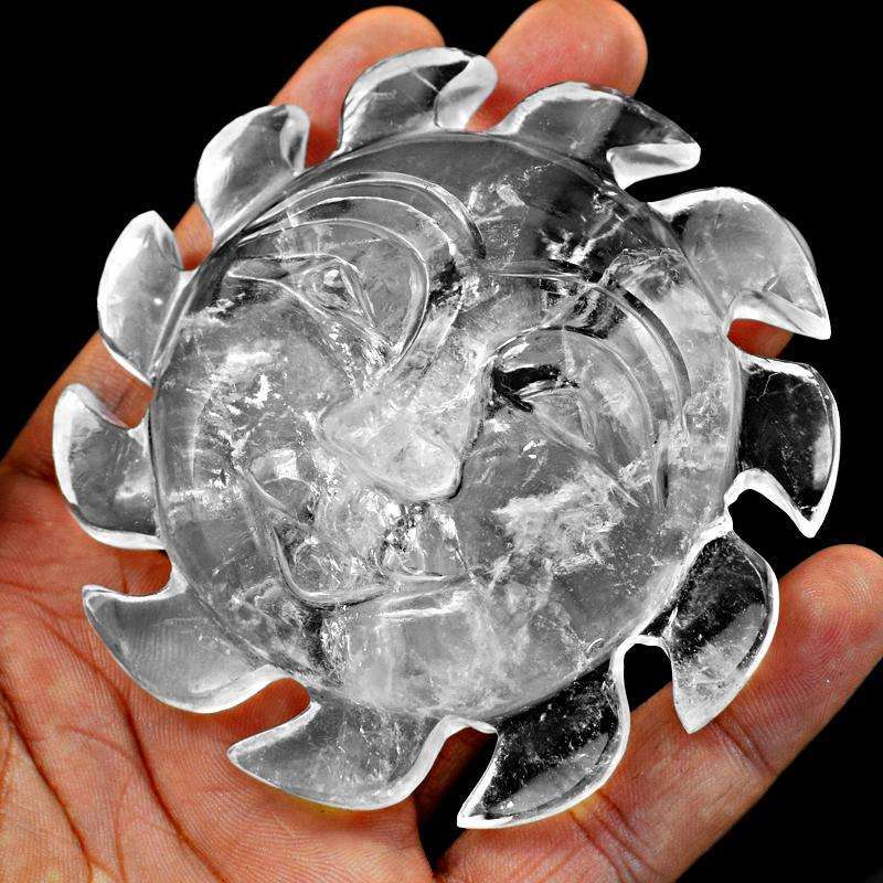 gemsmore:White Quartz Hand Carved Sun Face Gemstone