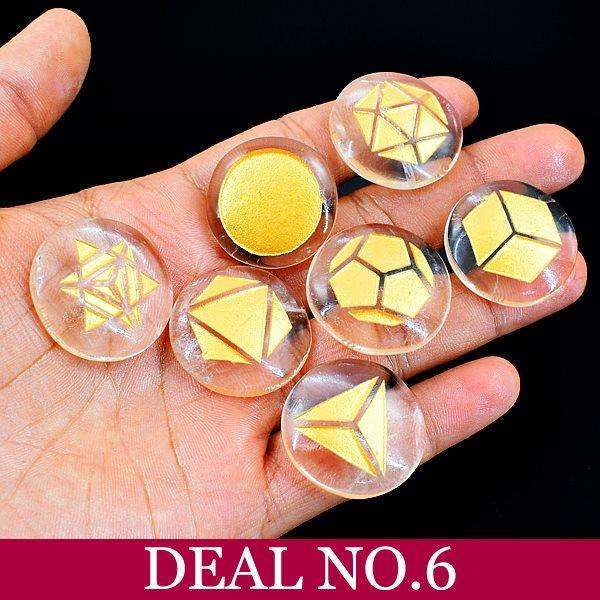 gemsmore:White Quartz Platonic Gold Engraved Geometry Set - 7sets - Private Deal