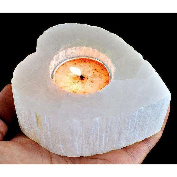 gemsmore:White Selenite Carved Heart Shape Candle Holder