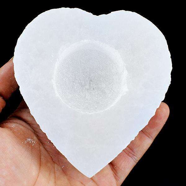 gemsmore:White Selenite Carved Heart Shape Candle Holder