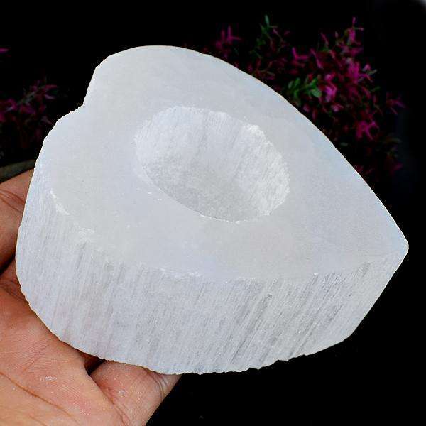 gemsmore:White Selenite Carved Heart Shape Candle Holder