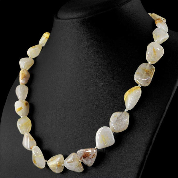 gemsmore:Women Jewellery Golden Rutile Quartz Necklace Natural Untreated Beads