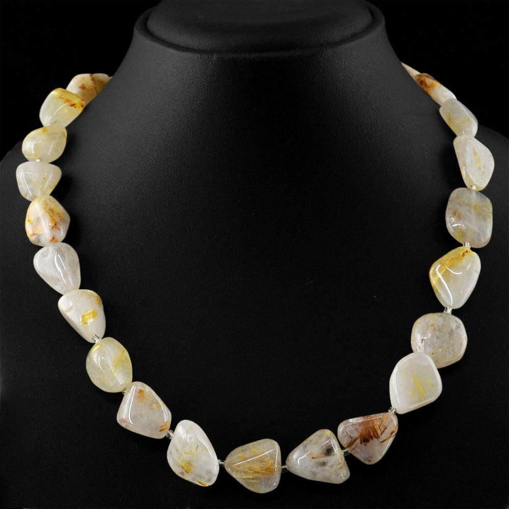 gemsmore:Women Jewellery Golden Rutile Quartz Necklace Natural Untreated Beads