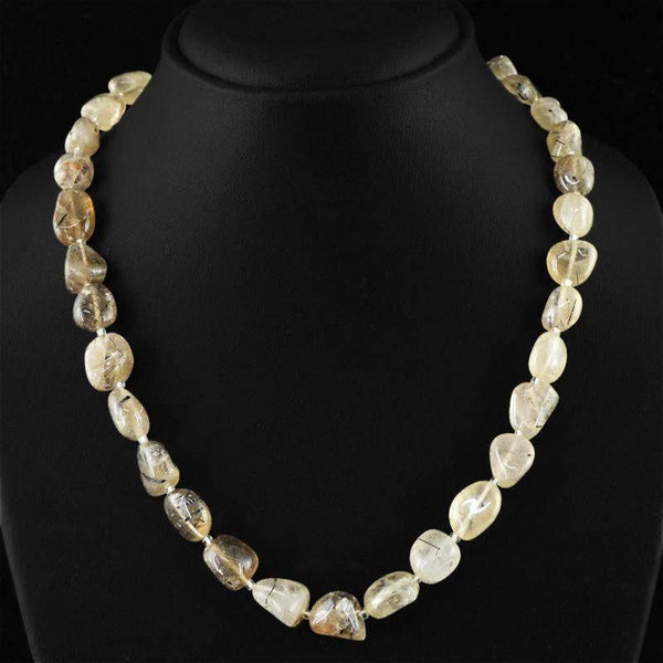 gemsmore:Women Jewellery Rutile Quartz Necklace Natural Untreated Beads