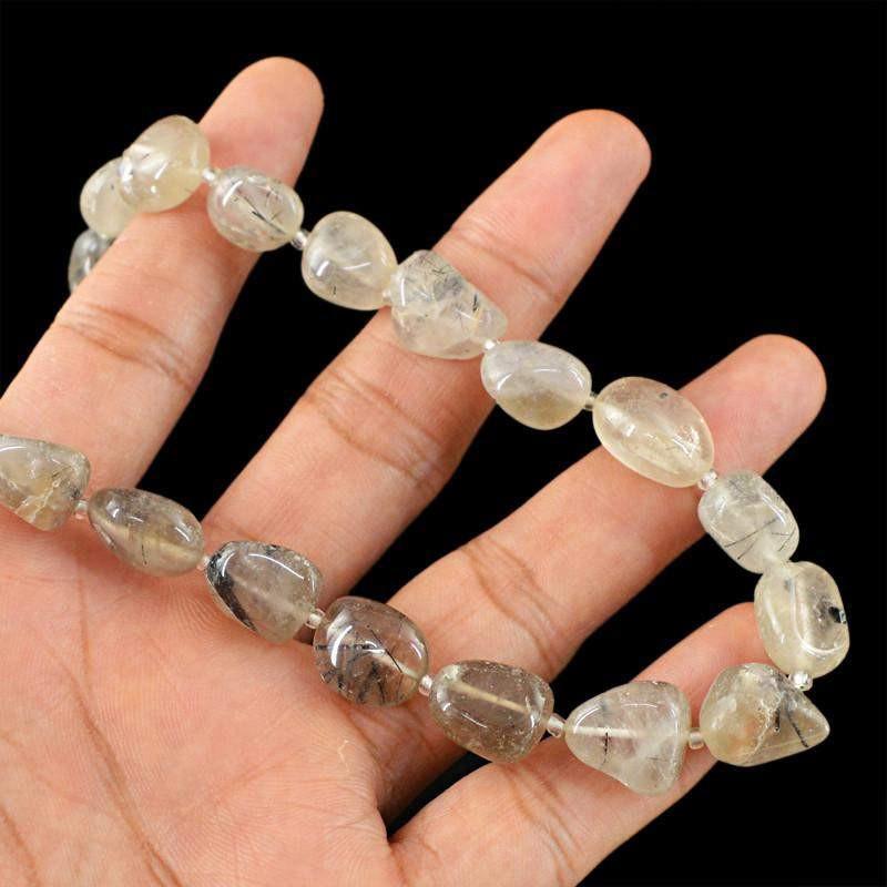 gemsmore:Women Jewellery Rutile Quartz Necklace Natural Untreated Beads