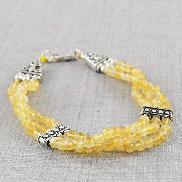 gemsmore:Yellow Citrine Bracelet - Natural Round Shape Beads