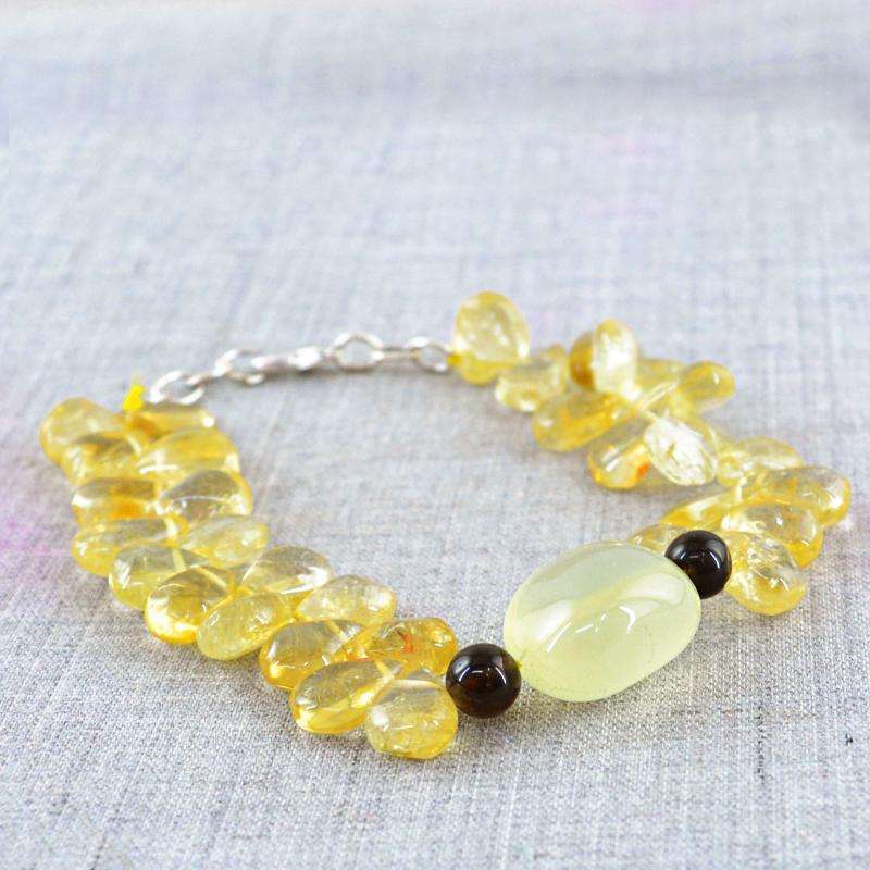 gemsmore:Yellow Citrine & Chalcedony Bracelet Natural Pear Shape Beads