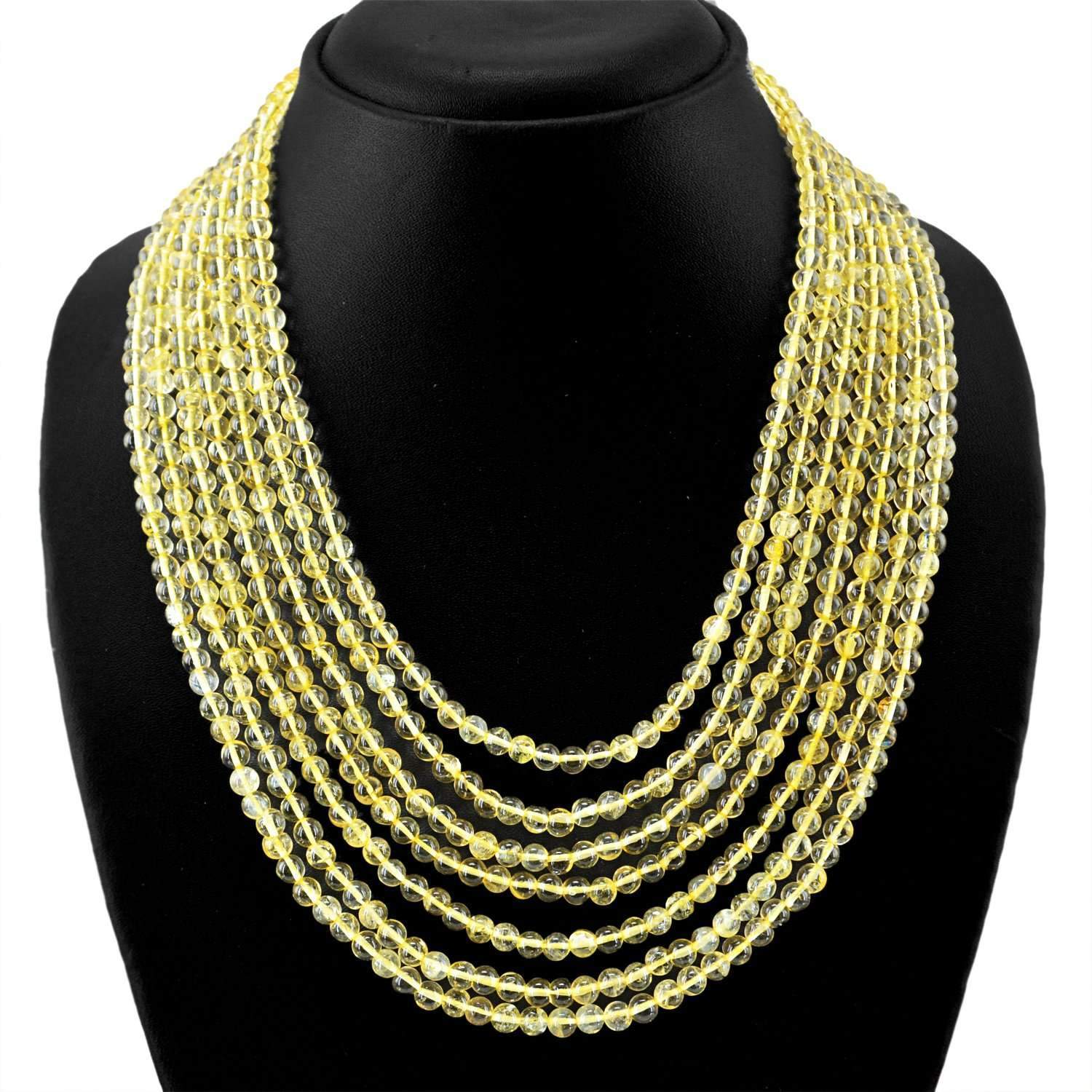 gemsmore:Yellow Citrine Necklace 7 Strand Natural Round Shape Beads