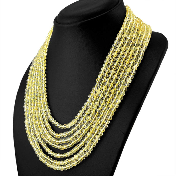 gemsmore:Yellow Citrine Necklace 7 Strand Natural Round Shape Beads