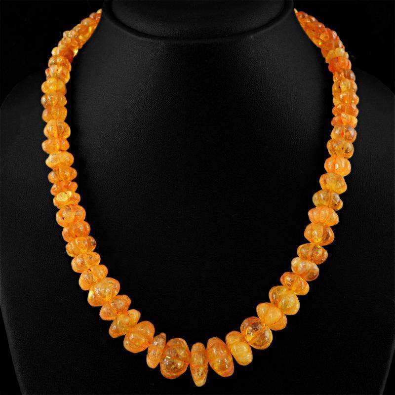 gemsmore:Yellow Citrine Necklace Natural Untreated Flower Carved Beads - Amazing