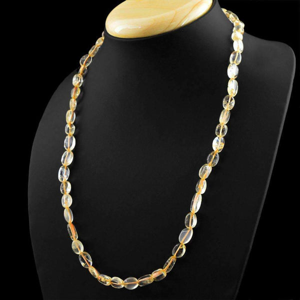 gemsmore:Yellow Citrine Necklace Natural Untreated Oval Shape Beads - Lowest Price