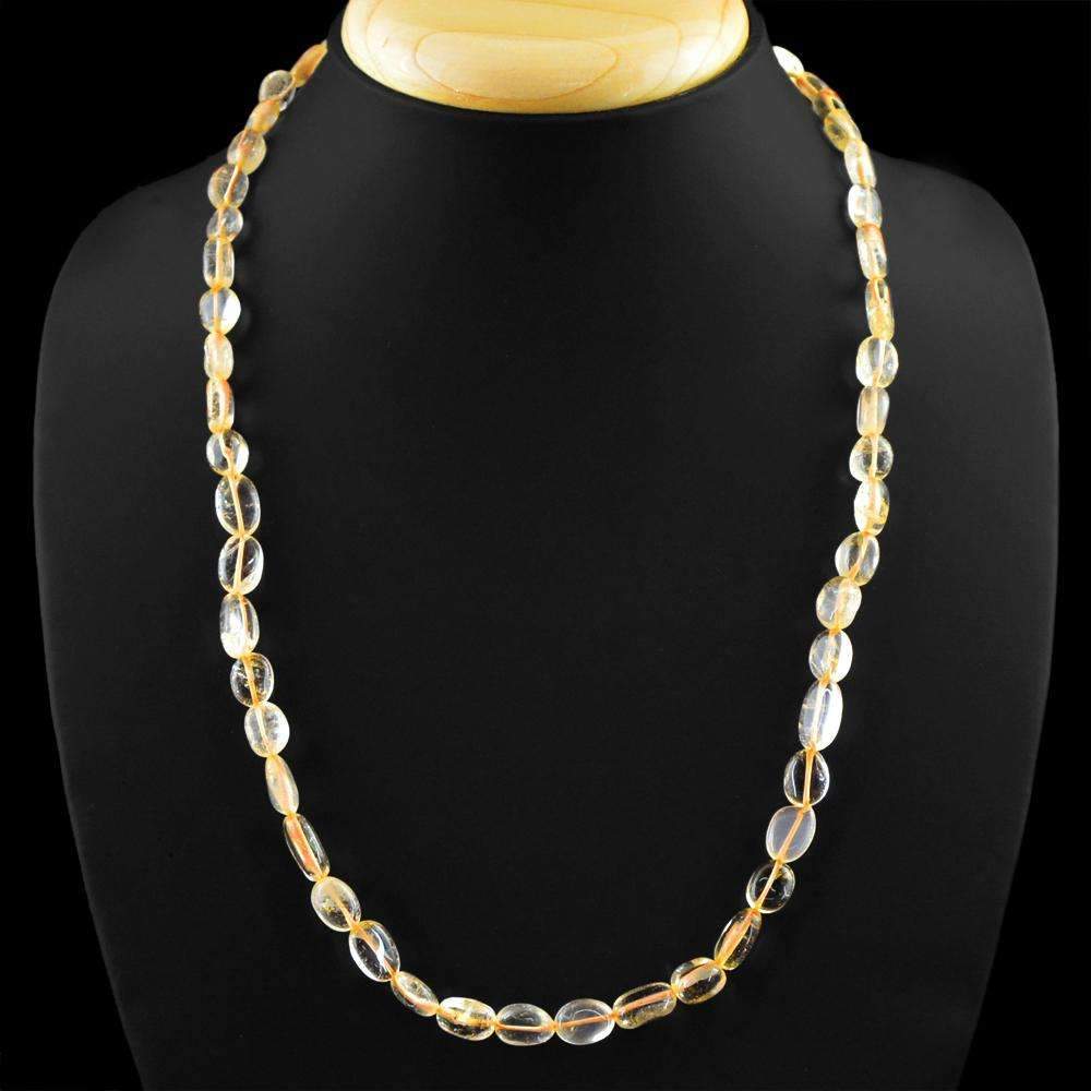 gemsmore:Yellow Citrine Necklace Natural Untreated Oval Shape Beads - Lowest Price
